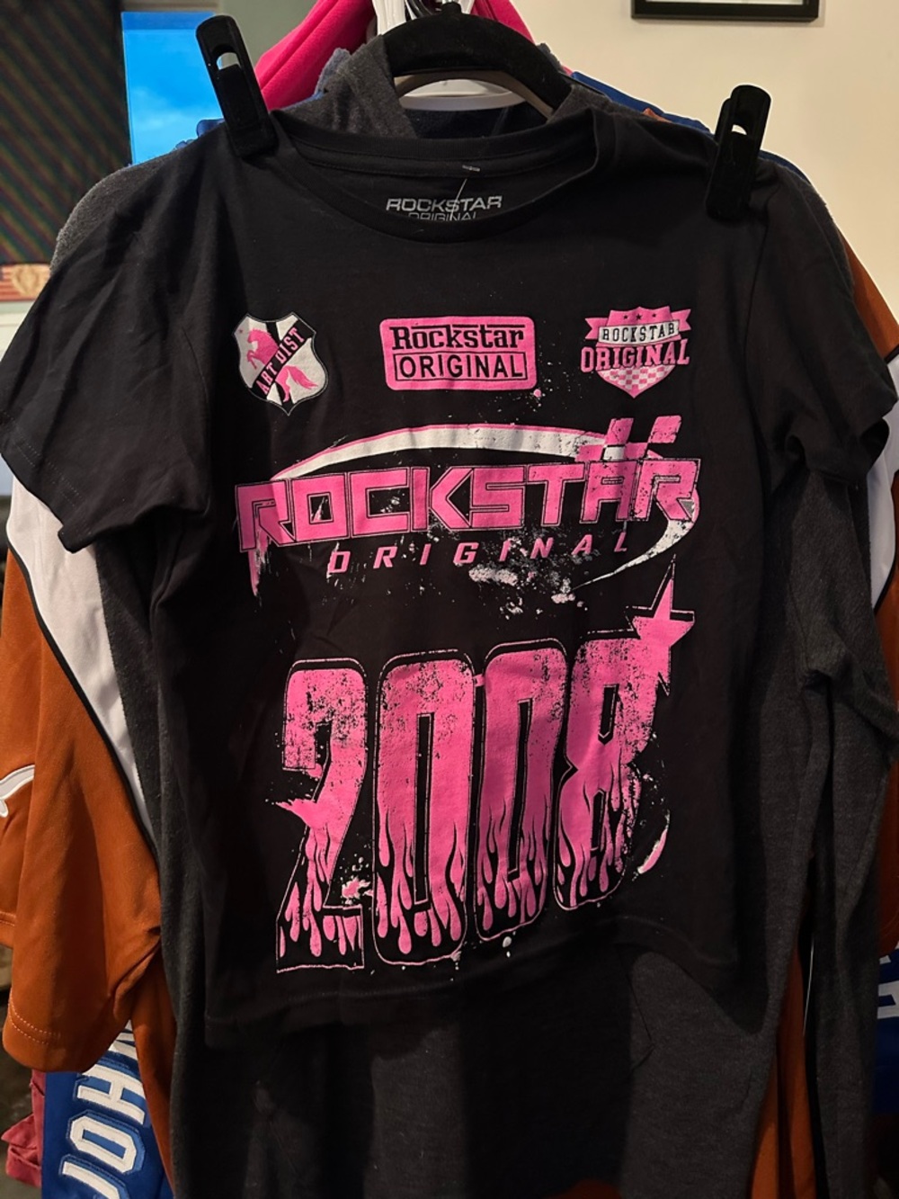 Rockstar Original Black and Pink 2008 Flame Graphic T-Shirt